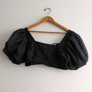 Future Collective Black Damask Puff Sleeve Crop Top Size 16
